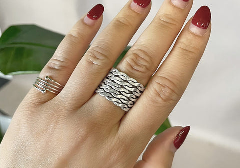 Flat Twisted Silver Ring