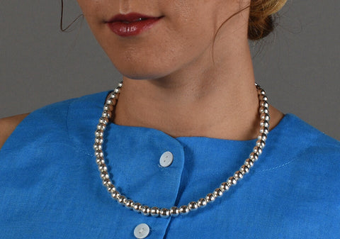 Big Pearl Silver Beads Necklace