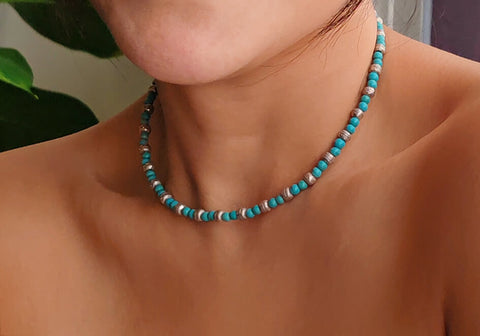 Marina Turquoise and Silver Beaded Choker Necklace