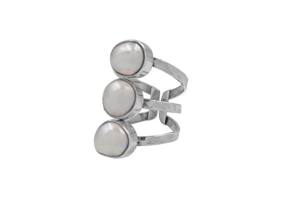 Pearl statement ring from Hill to Street over white background