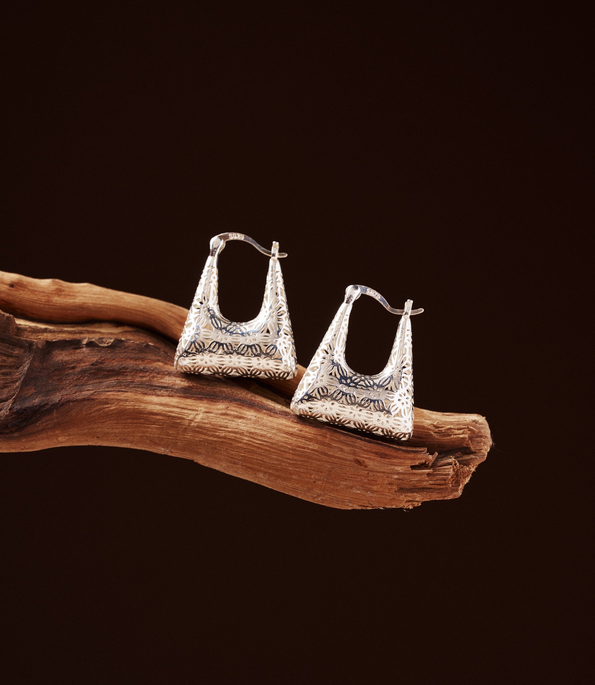 Hill to Street Naya Earrings — artisan-made sterling silver 925 drop earrings with latch clasp and bohemian engraved design
