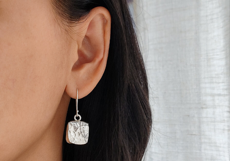 Minimalist silver square drop earrings