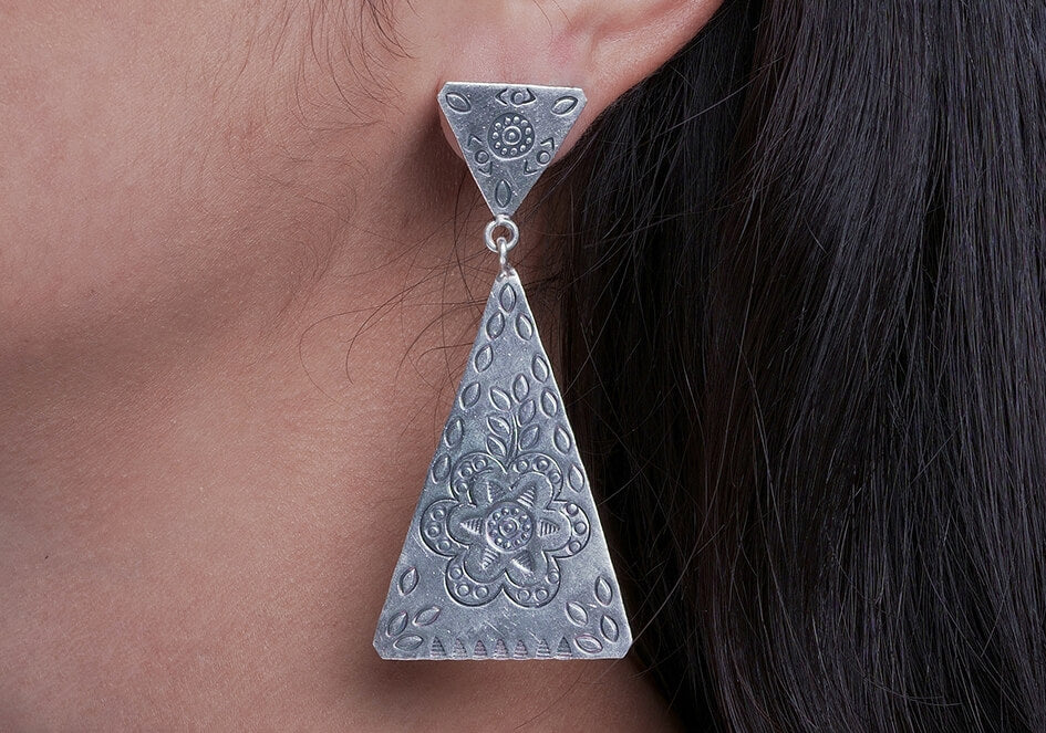 Geometric stamped silver earrings