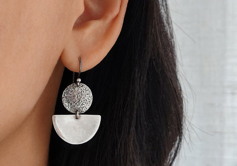 Tribal inspired silver drop earrings