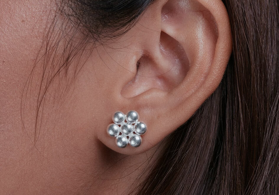 Dotted floral silver stud earrings