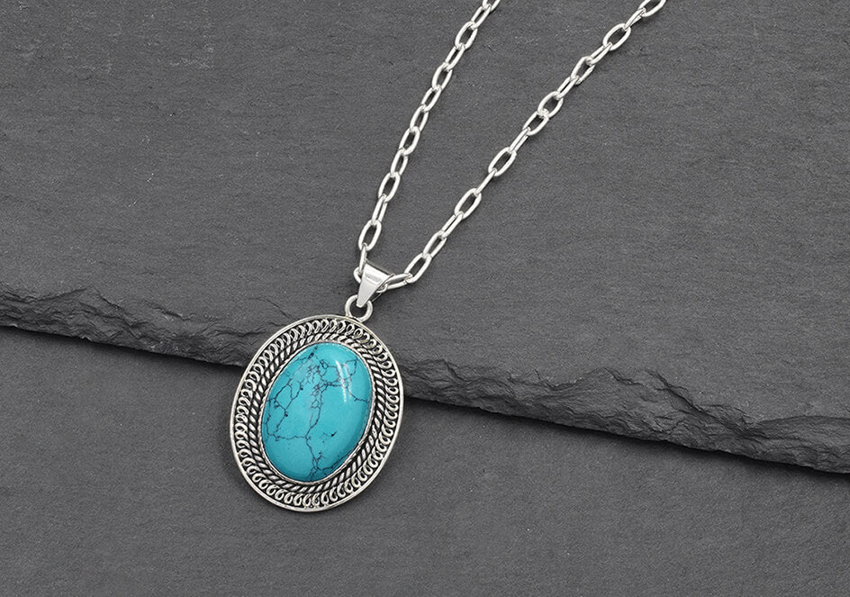 Isabella Oval Turquoise Pendant Chain Necklace