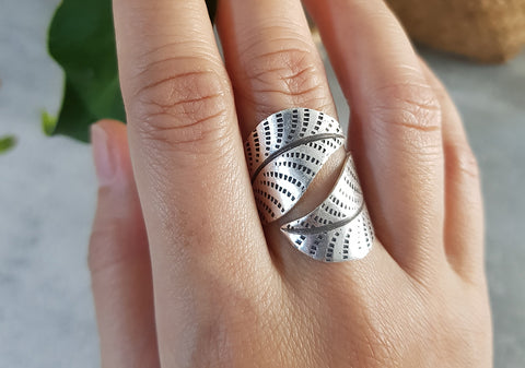 Wrap Around Silver Leaf Ring