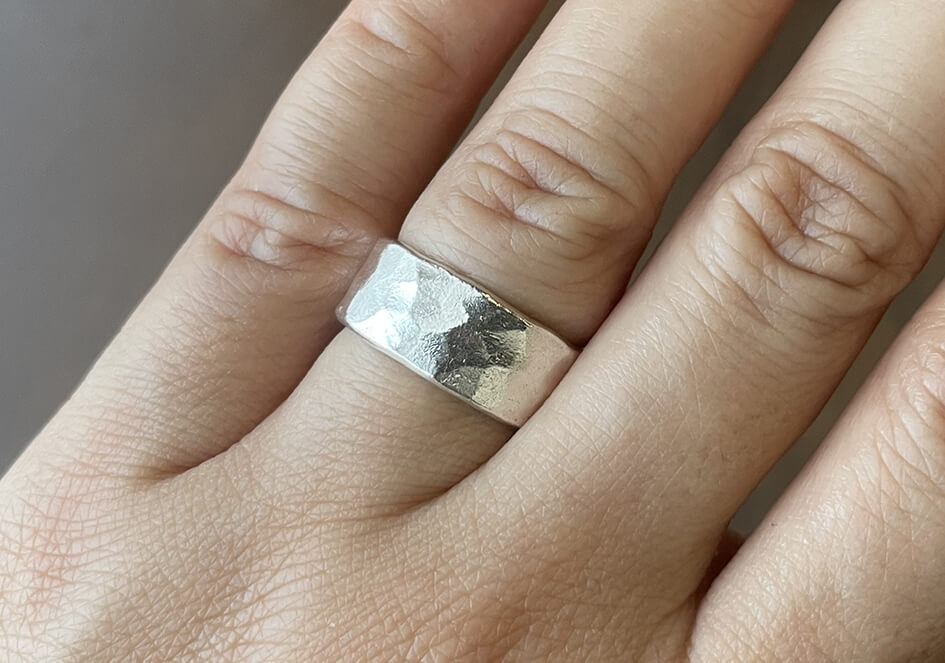 Flat Hammered Silver Band Ring