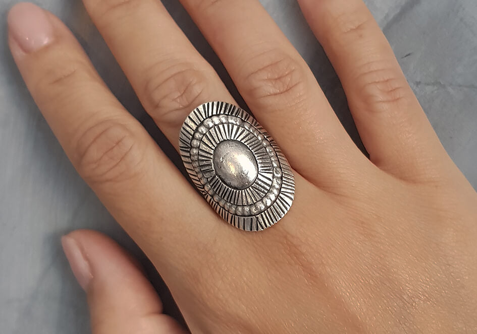 Silver boho ring