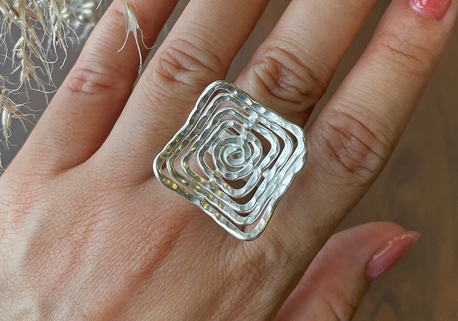 Square Hammered Cocktail Ring