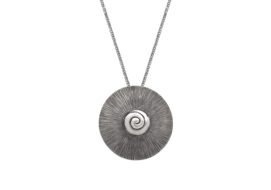 Big round shell pendant necklace from Hill to Street over white background