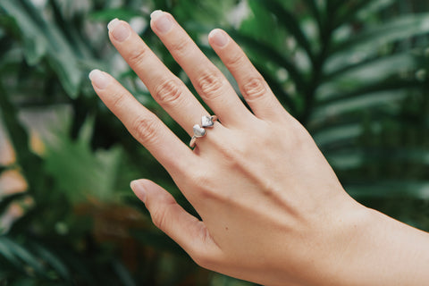 Jill Hear Ring worn on finger, styled for casual everyday look with feminine layering