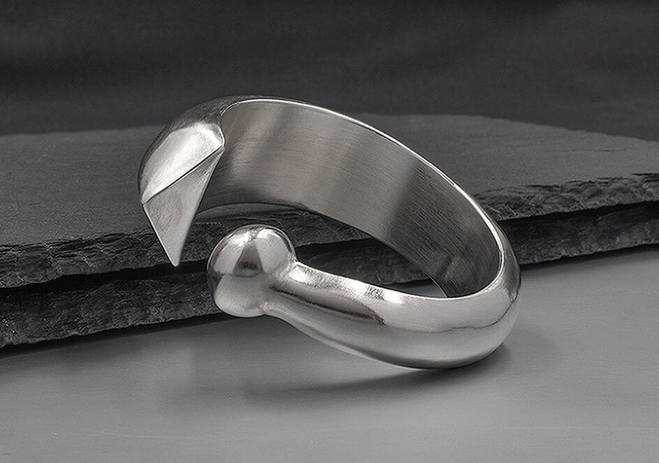 Open-ended pure silver bangle with asymmetric round and triangle tips — Apsara Bangle by Hill to Street