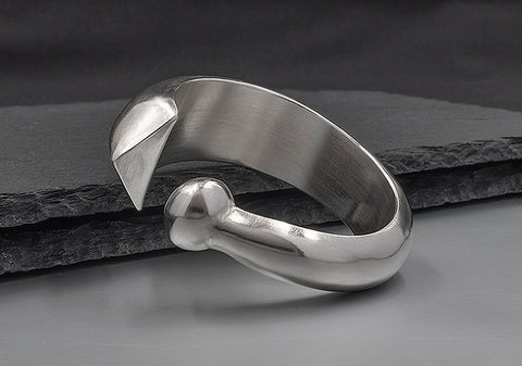 Open-ended pure silver bangle with asymmetric round and triangle tips — Apsara Bangle by Hill to Street