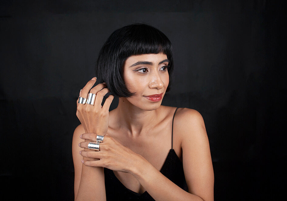 Alia Silver Ring worn on hand, styled for a clean minimalist everyday look