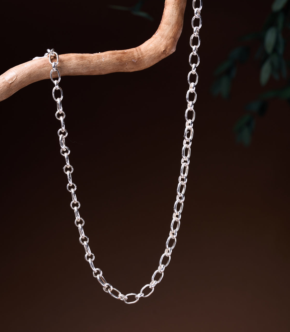 Caden Pure Silver Chain Necklace handcrafted by Hill Tribe artisans with alternating oval and round links