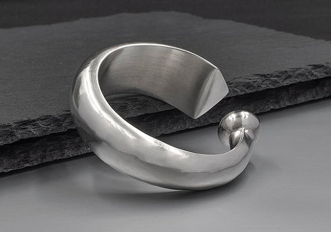 Hill to Street Apsara pure silver bangle — bold open-ended design with geometric contrasting ends.