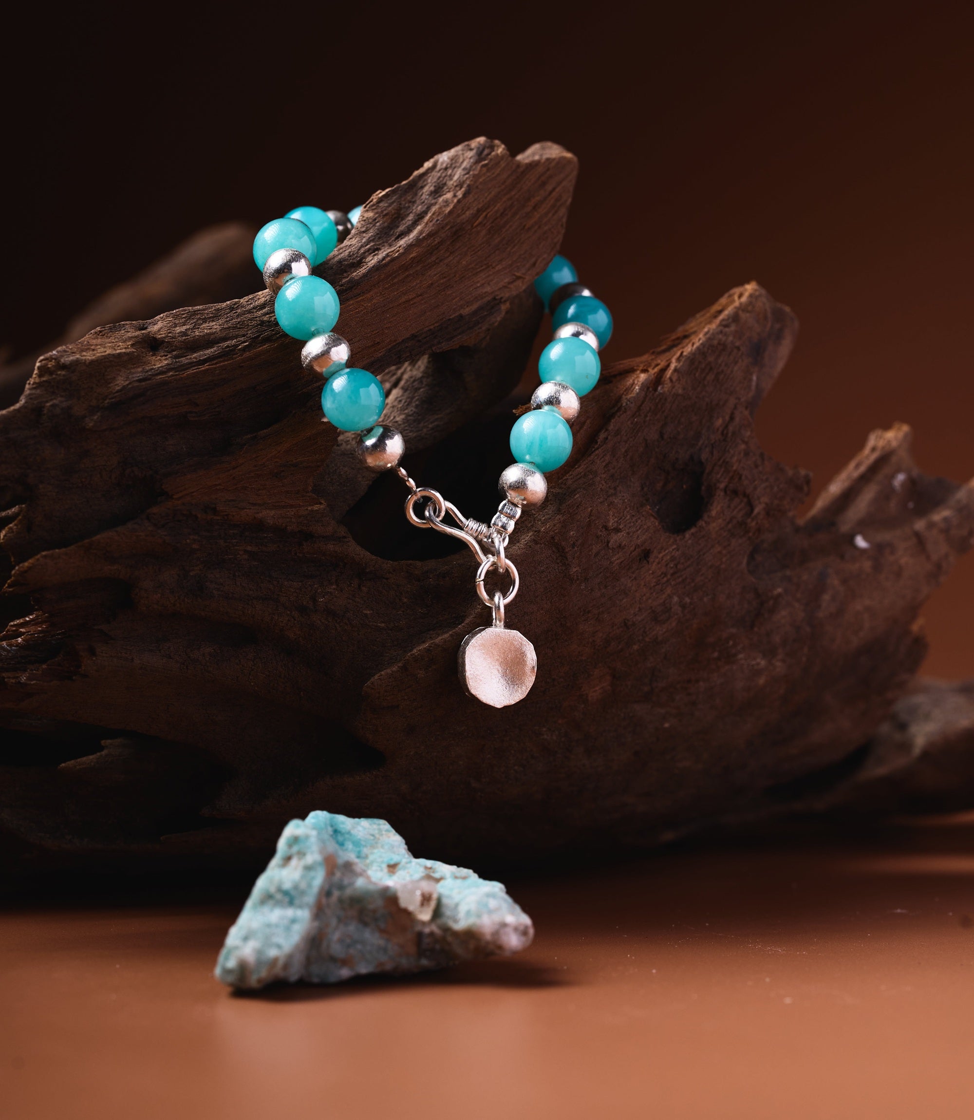 Amara Amazonite Bracelet handcrafted with natural Amazonite gemstone beads and Hill Tribe Pure Silver accents.