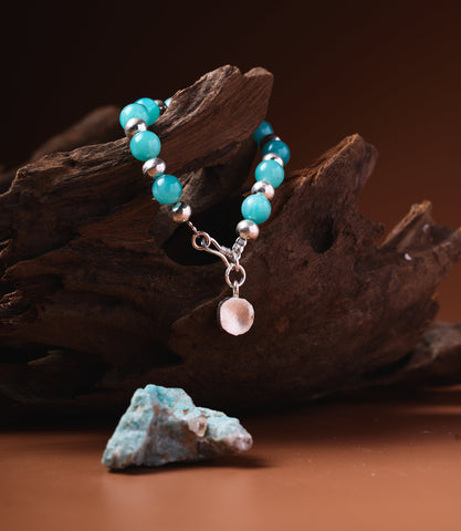 Amara Amazonite Bracelet handcrafted with natural Amazonite gemstone beads and Hill Tribe Pure Silver accents.
