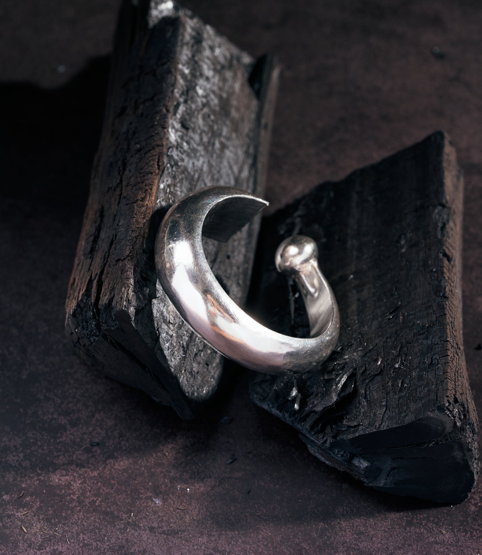 Apsara Bangle — thick open-ended pure silver bangle with rounded and triangular contrasting tips, by Hill to Street