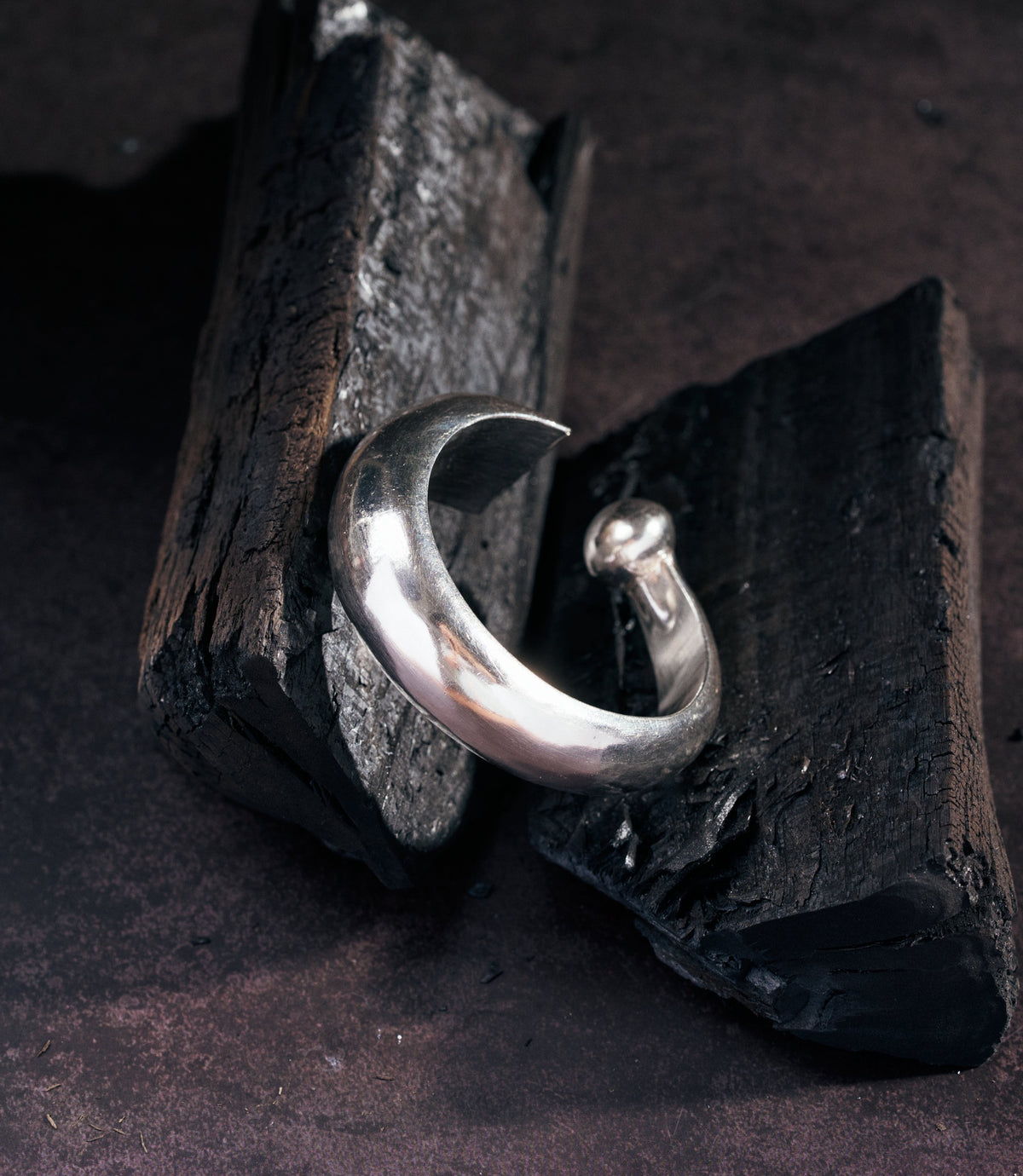 Apsara Bangle — thick open-ended pure silver bangle with rounded and triangular contrasting tips, by Hill to Street