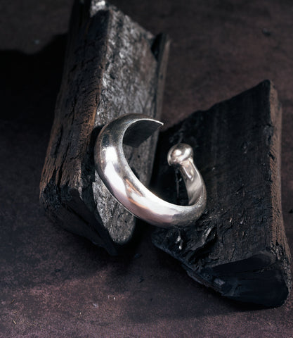 Apsara Bangle — thick open-ended pure silver bangle with rounded and triangular contrasting tips, by Hill to Street