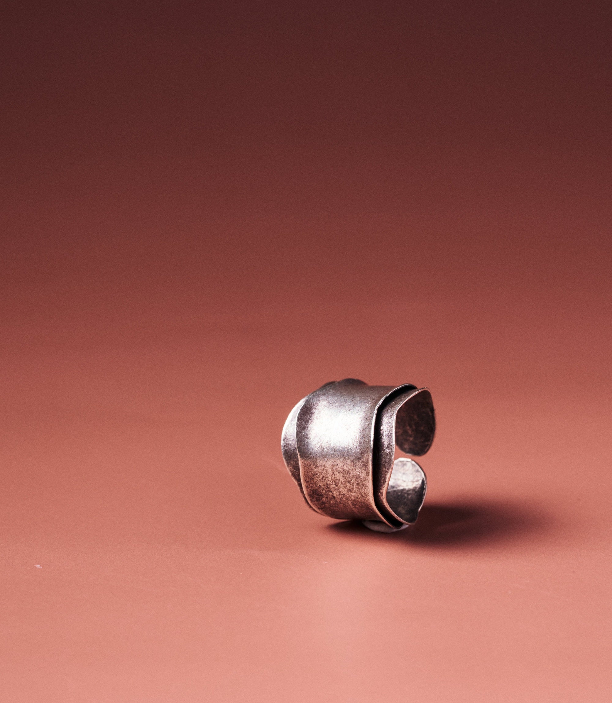 Cleo Adjustable Silver Ring, pure silver open-band statement ring with organic sculptural shape