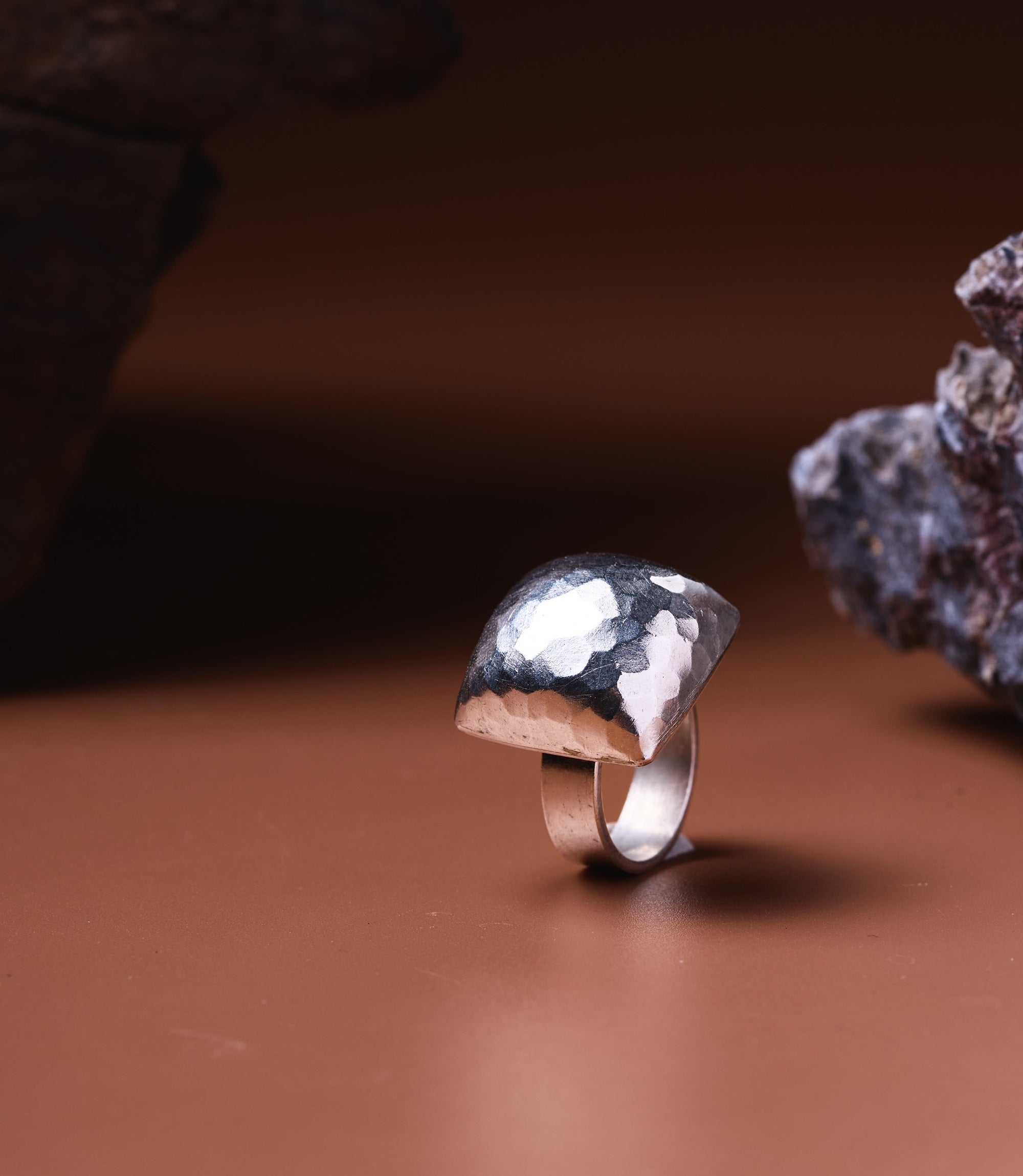 Elise Ring — bold domed adjustable ring with hand-hammered surface, handcrafted from pure silver