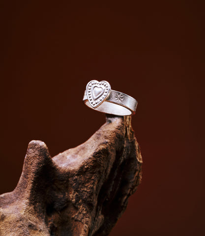 Freya Pure Silver Heart Ring with raised dotted heart motif, handcrafted by Hill Tribe artisans
