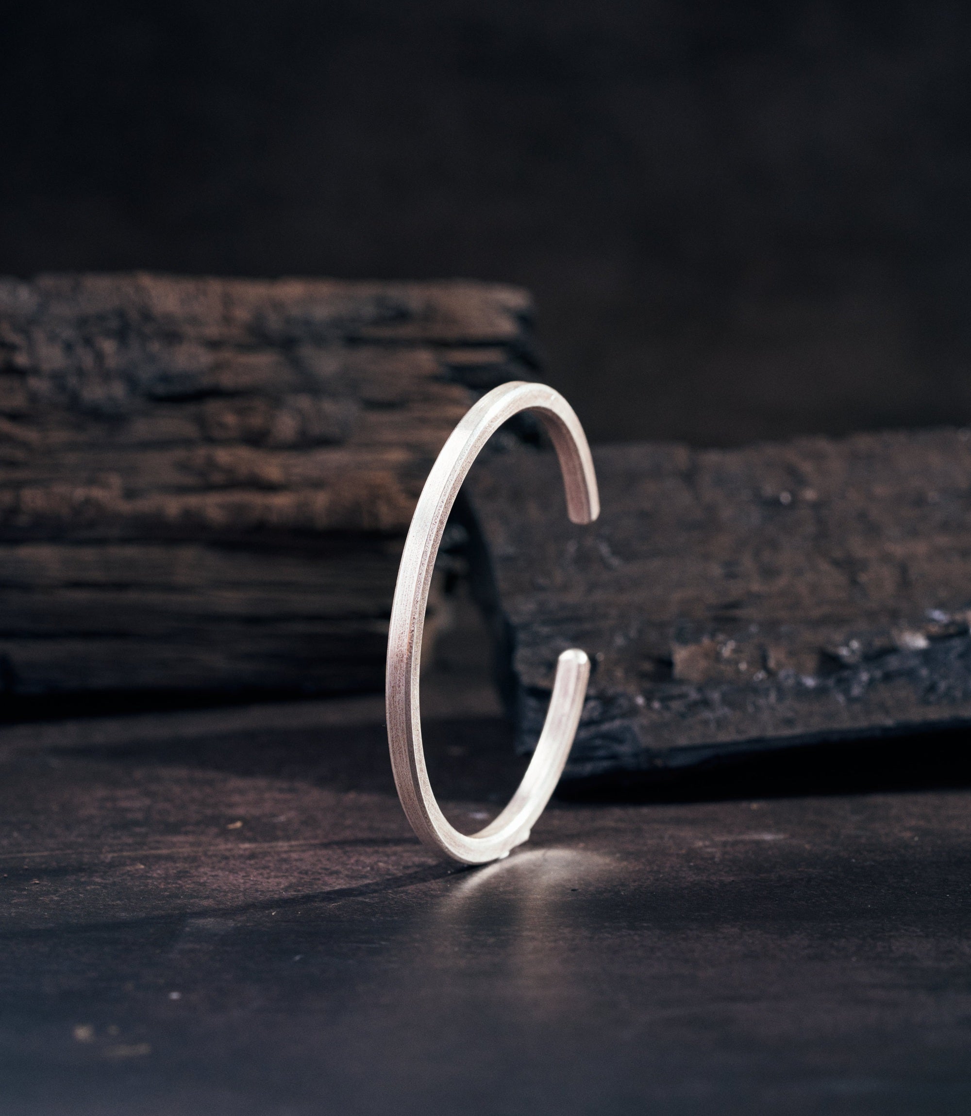 Hill to Street Lily Bangle in pure silver, square wire design with a sleek contemporary profile
