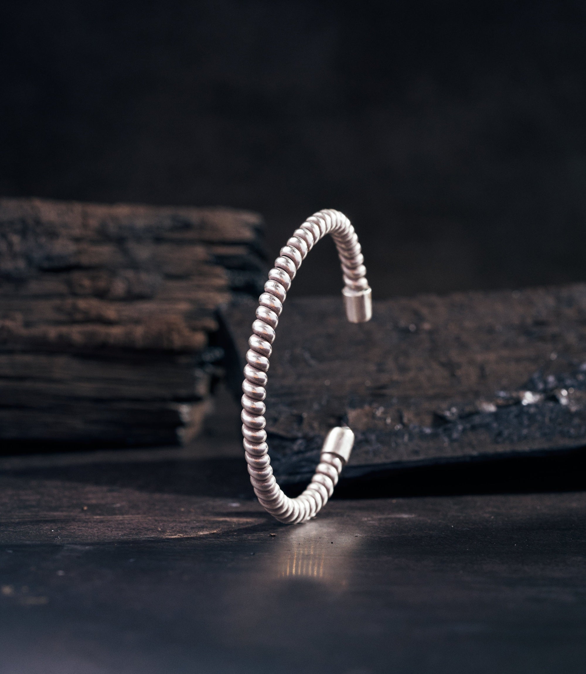 Naari Bangle by Hill to Street, handcrafted pure silver bangle with spiral bead design