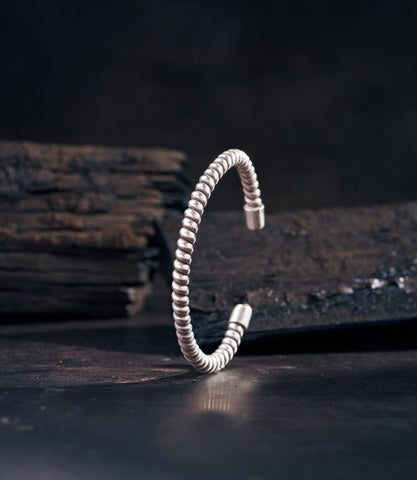 Naari Bangle by Hill to Street, handcrafted pure silver bangle with spiral bead design