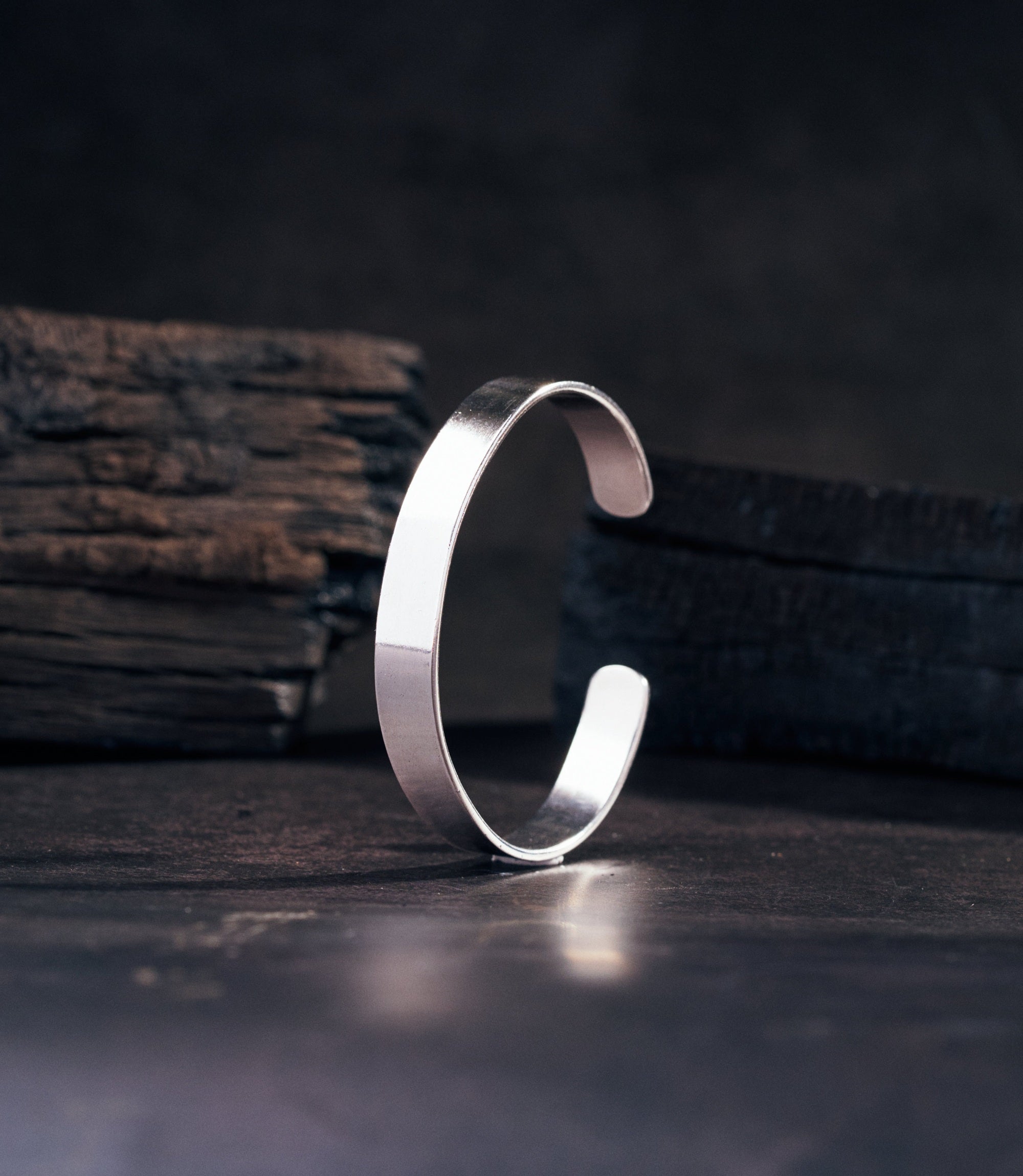 Natalie Bangle — handcrafted pure silver flat cuff bangle with a smooth, solid finish