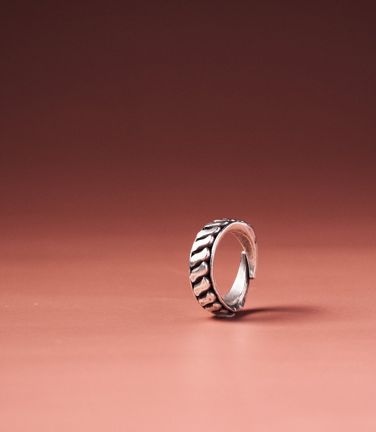 Noelle Pure Silver Twisted Texture Ring, handcrafted open-band ring with bold intersecting ridges in pure silver