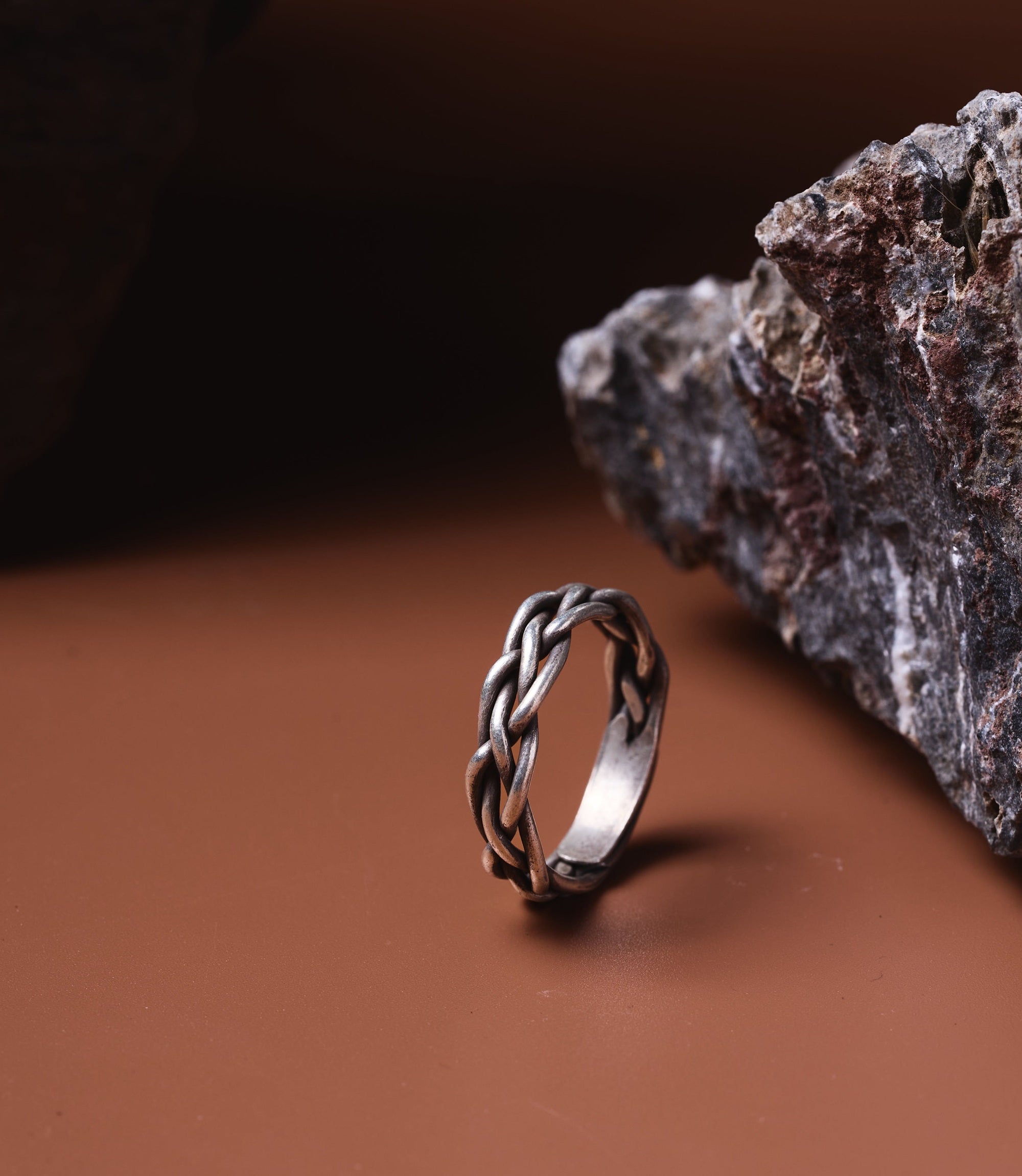 Hill Tribe pure silver braided ring styled as a stackable everyday statement piece