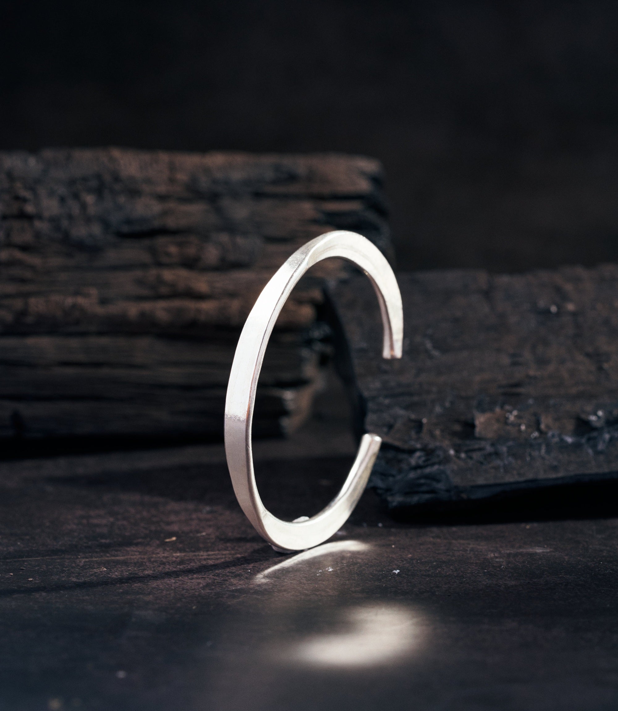 Rhea Bangle handcrafted pure silver bangle with flat top and reverse-flat side by Hill to Street