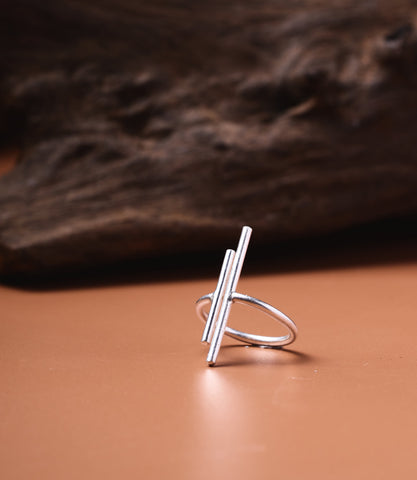 Sloane Parallel Ring handcrafted in pure silver featuring a sleek minimalist parallel bar design.