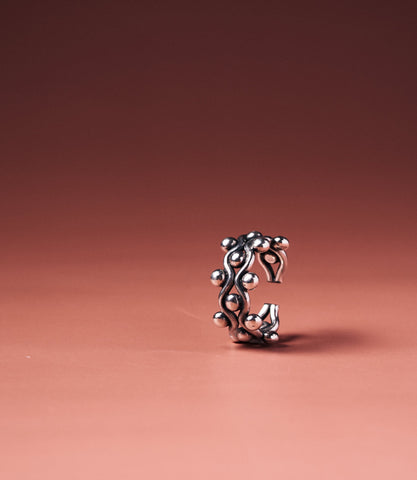 Sylvia Pure Silver Ring — handcrafted open-band ring with vine and ball detailing in pure silver