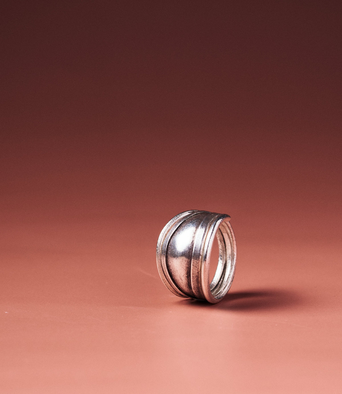 Valerie Ring in pure silver showing its elegant adjustable boho band design.