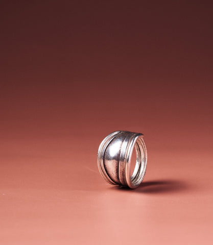Valerie Ring in pure silver showing its elegant adjustable boho band design.