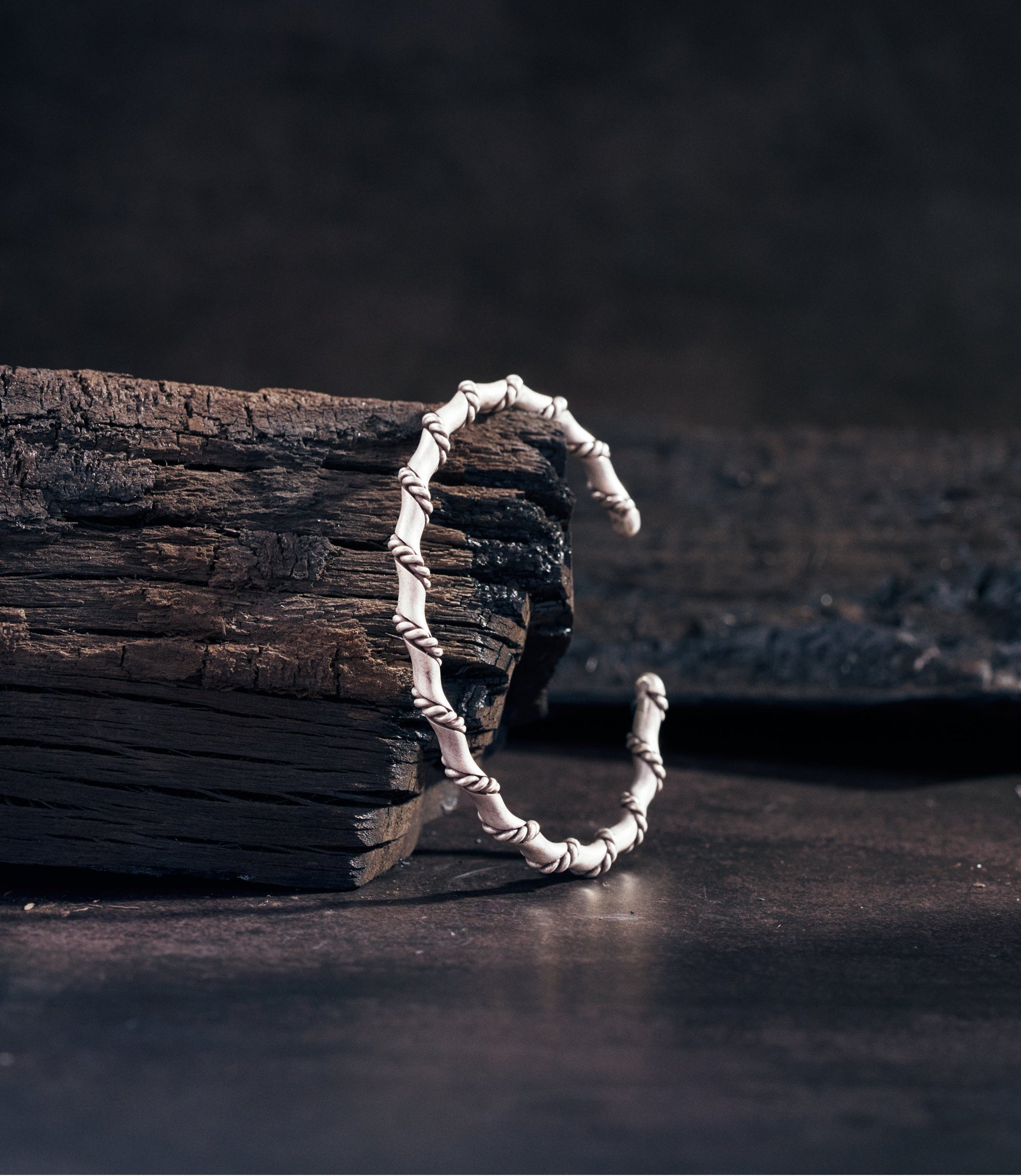 Vienna Twisted Bangle, a pure silver open cuff bracelet with twisted wire detailing.