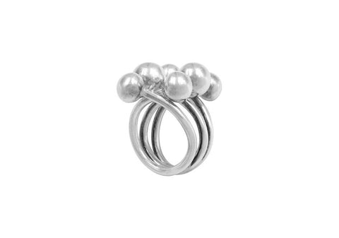 Side view of a multi-balls statement silver ring from Hill to Street