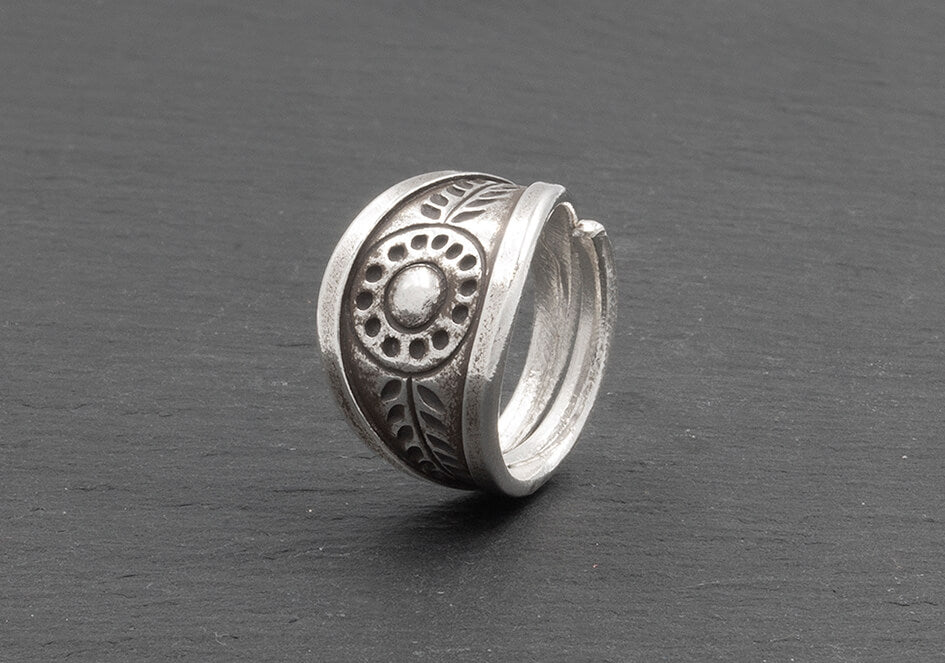 Stamped marquise silver ring