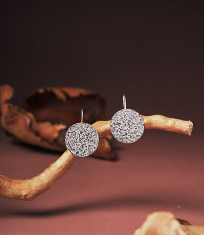 Textured sterling silver disc drop earrings