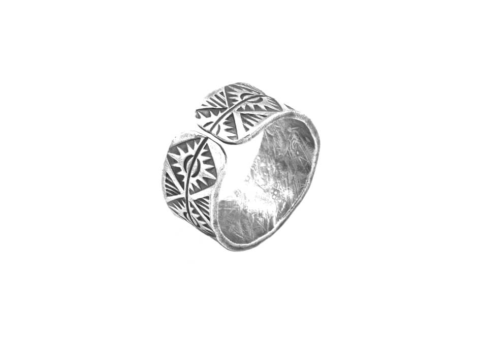 Tribal Wide Band Silver Ring