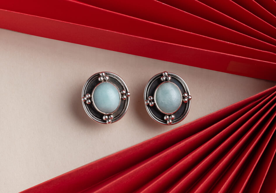 Pair of amazonite silver clip-on earrings from Hill to Street