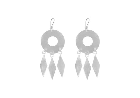 Pair of Amonute silver drop earrings from Hill to Street over white background