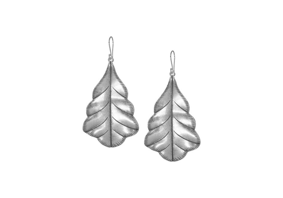 Big leaf silver drop earrings