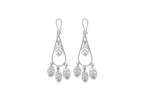 Boho-chic leaf silver drop earrings