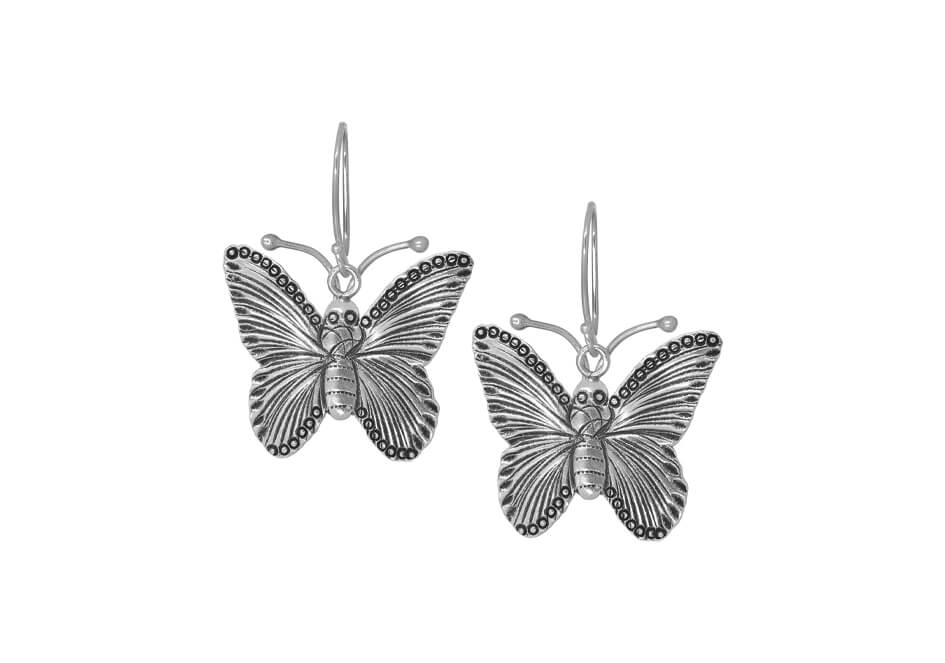 Butterfly silver drop earrings